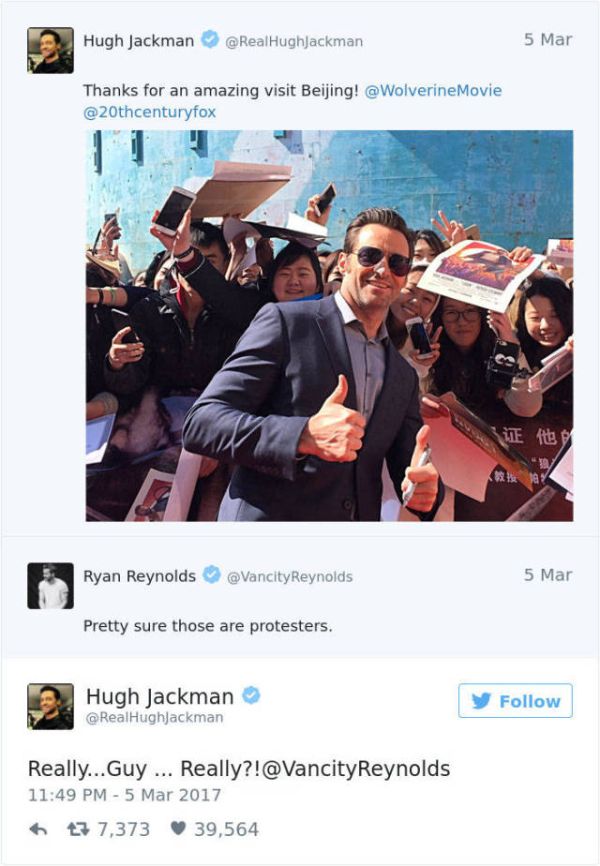 Ryan Reynolds Just Loves To Troll Hugh Jackman On Twitter (9 pics) Ryan Reynolds Just Loves To Troll Hugh Jackman On Twitter (9 pics)