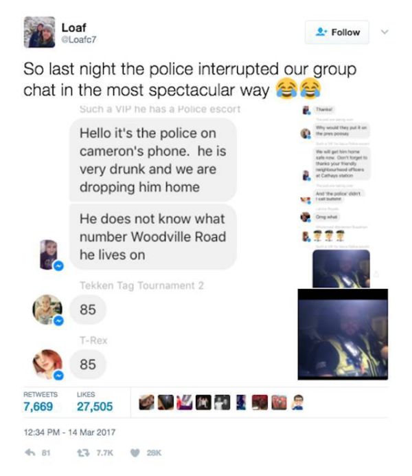 Police Officer Uses Group Chat To Get Drunk Man Home (5 pics)