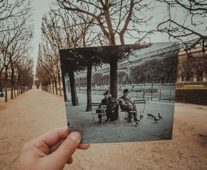 Photographer Adds Old Photos To Destinations During Their Travels (23 pics)