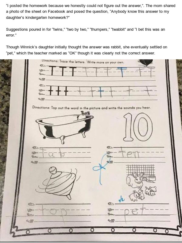 Kindergarten Homework Question Stumps Adults (3 pics)