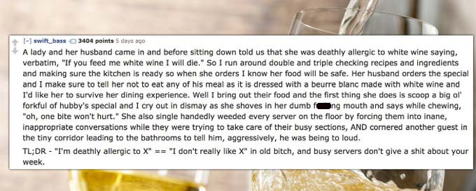 Servers Share Tales Of Customers From Hell (15 pics)