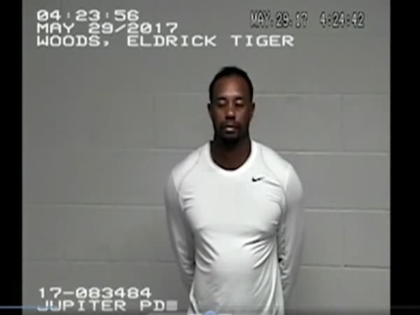 Tiger Woods Struggling To Blow Into A Breathalyser And Slumping Into A Chair At The Police Station After His Drink Driving Arrest