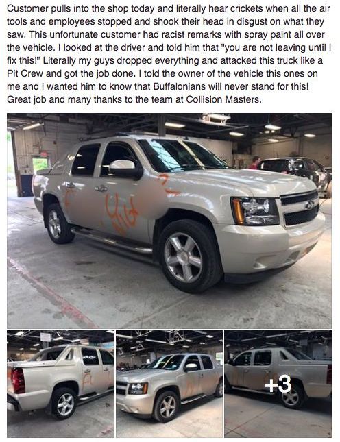Auto Shop Helps Man After His Truck Is Defaced With Racial Slurs (4 pics)