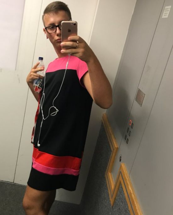 Guy Wears Dress To The Office After Being Told He Can't Wear Shorts (4 pics)