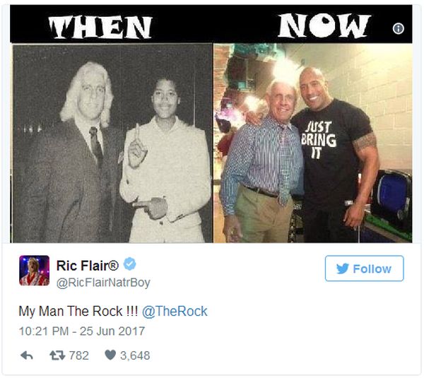 Ric Flair Posts Then And Now Photo With The Rock (2 pics)