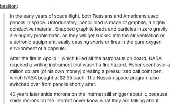 Why Pencils Aren't Used In Space (2 pics)