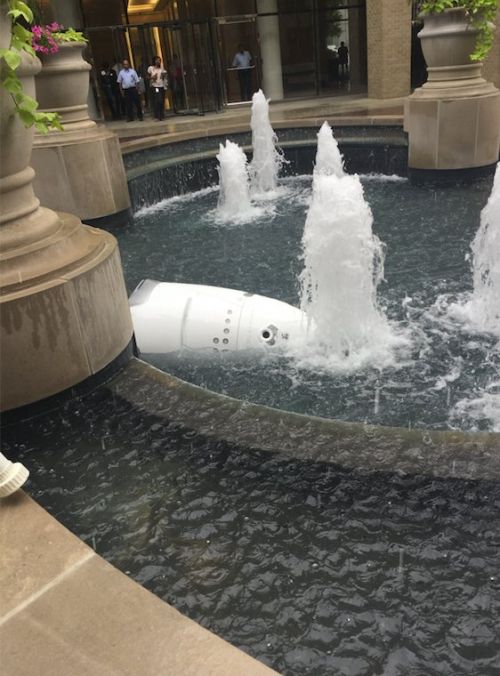 Robot Guard Drowns In A Fountain In Washington (4 pics)
