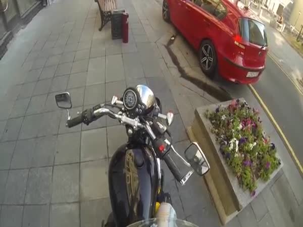 Elusive Girl On A Motorcycle Against Debris