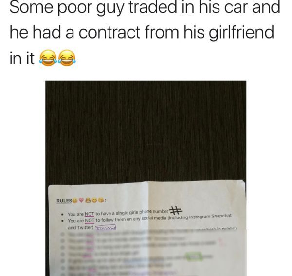 Guy Finds Crazy Contract From Overly Possessive Girlfriend (3 pics)