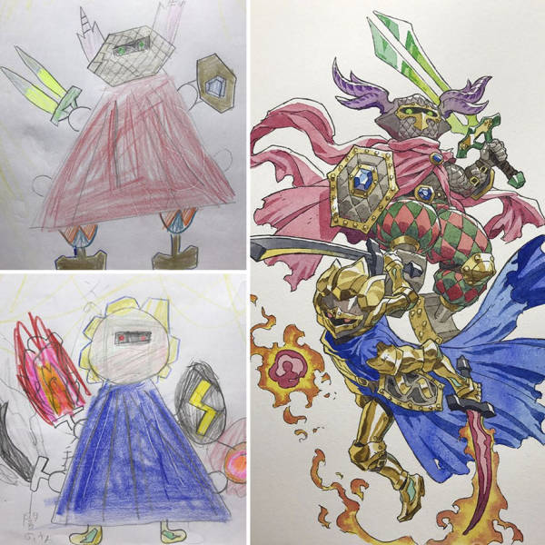 Dad Turns Son's Drawings Into Epic Anime Characters (22 pics)