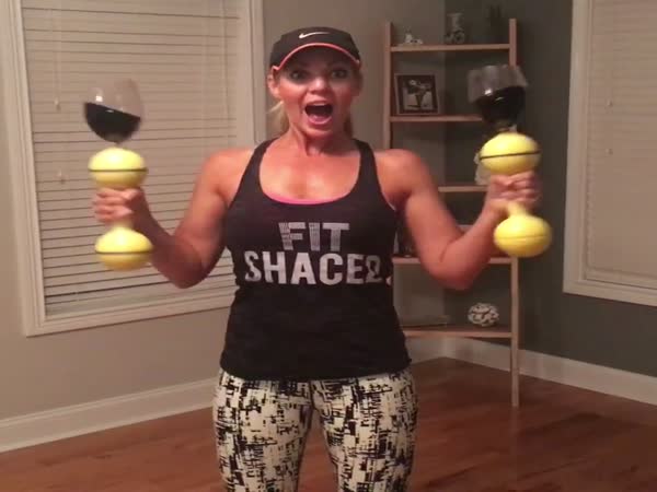 Woman' Drinks Wine While Doing her Bicep Curls