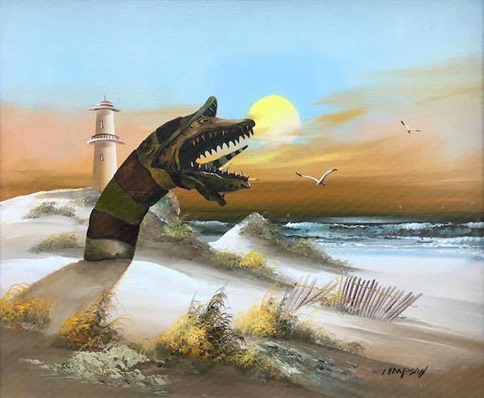 Artist Transforms Thrift Store Paintings With Pop Culture References (26 pics)