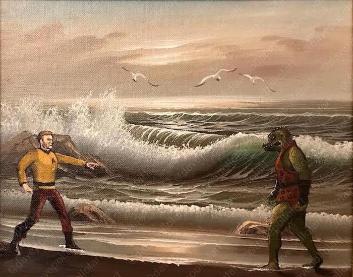 Artist Transforms Thrift Store Paintings With Pop Culture References (26 pics)