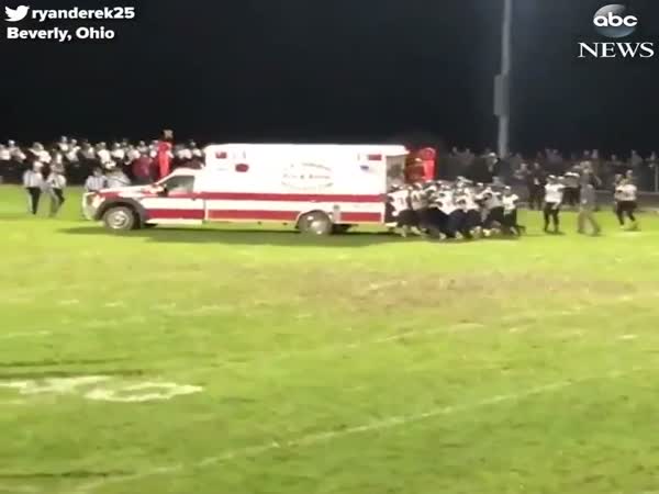 Football Team Pushes Ambulance Off The Field After It Gets Stuck
