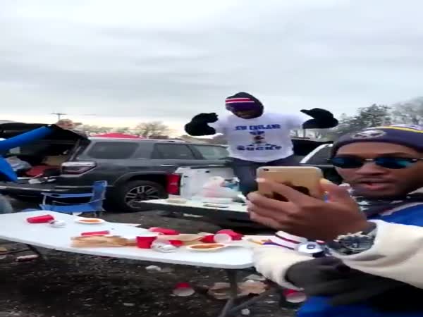 The Bills Mafia Powerbombing Tables While Tailgating