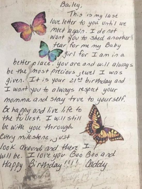 Girl On Her 21st Birthday Receives One Last Card From Deceased Father (2 pics)