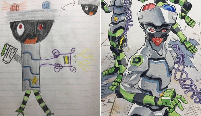 Dad Takes His Ideas For Comics From His Son’s Drawings (13 pics)
