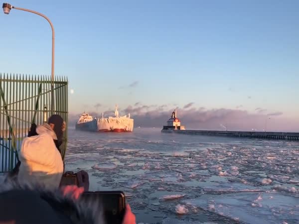 Massive Ship Transformed Into An Iceberg From Its Journey at Sea