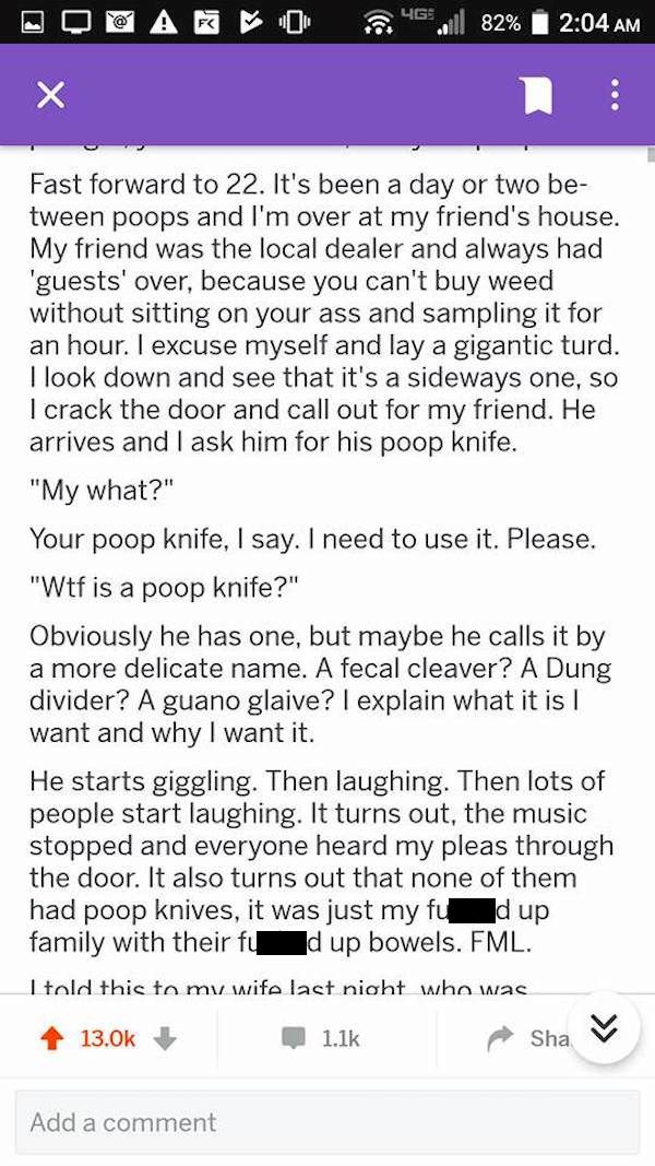 Guy reveals bizarre story of how he grew up using a ‘Poop Knife’ (3 pics)