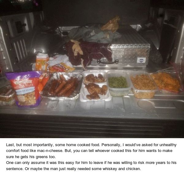 Escaped Inmate Arrested Running Back To Prison With Booze Food (5 pics)