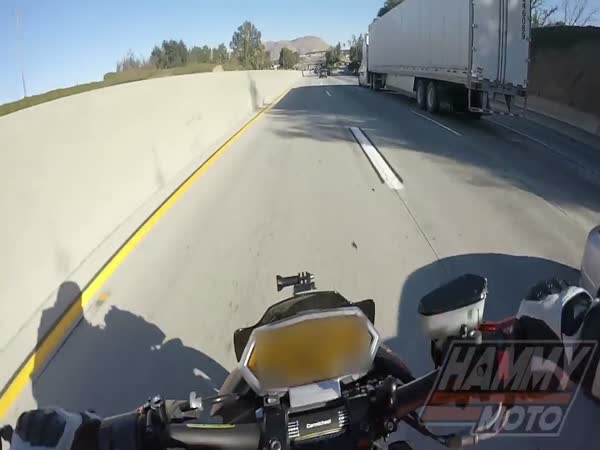 Intense Crash: Biker vs Semi Truck