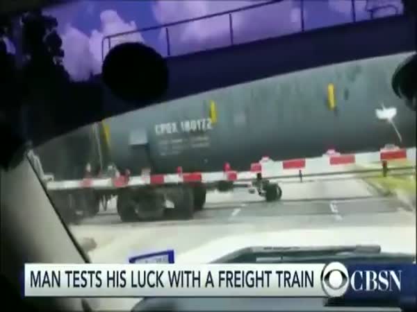 Crazy Daredevil Tests His Luck With A Freight Train