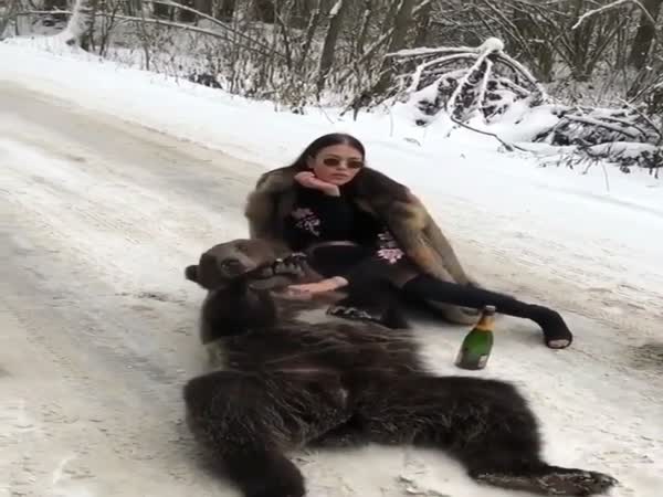 Russian Model Poses Next To Bear