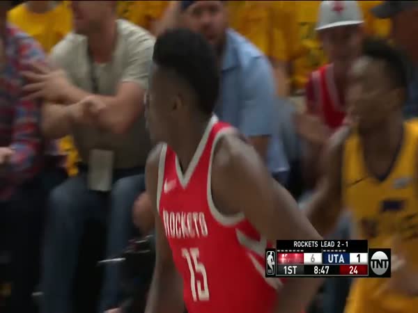 Donovan Mitchell Clears Clint Capela In Effort To Block Shot In Game 4