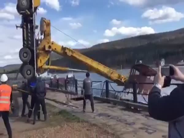 Crane Putting Boat In Water Fail