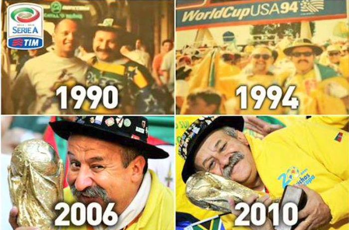 The Two Sons Of The Famous Brazilian Fan That Died in 2015 Took His Trophy And Hat To Russia (3 pics)