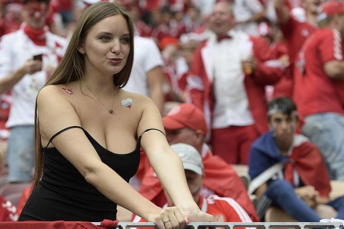 A Busty Fan At Denmark Vs France Game (4 pics)
