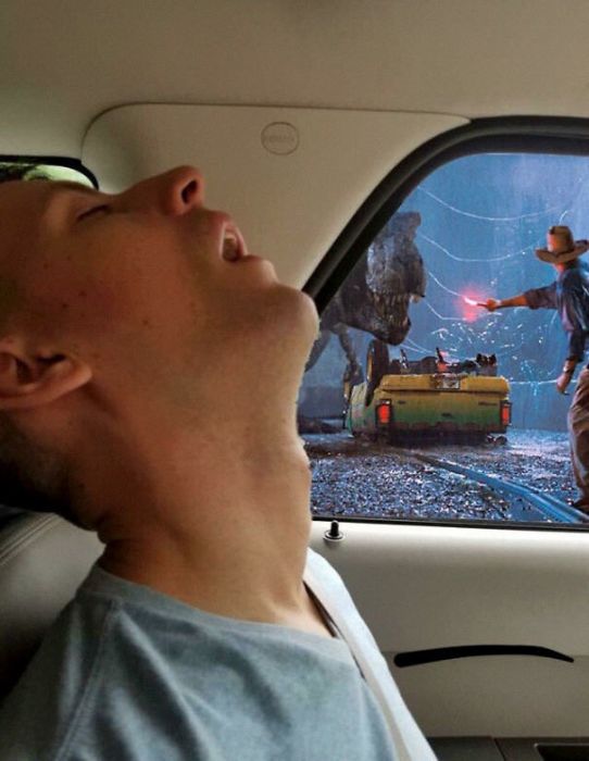 Guy Falls Asleep On Roadtrip, Girlfriend Asks Internet To Photoshop Him (10 pics)