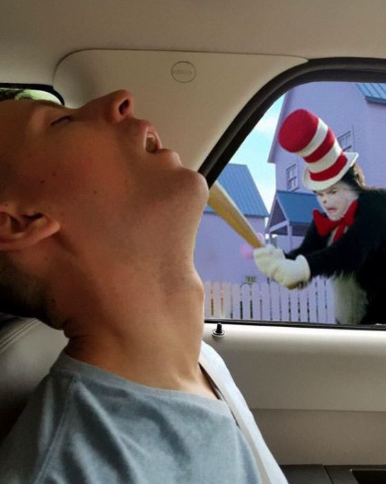 Guy Falls Asleep On Roadtrip, Girlfriend Asks Internet To Photoshop Him (10 pics)