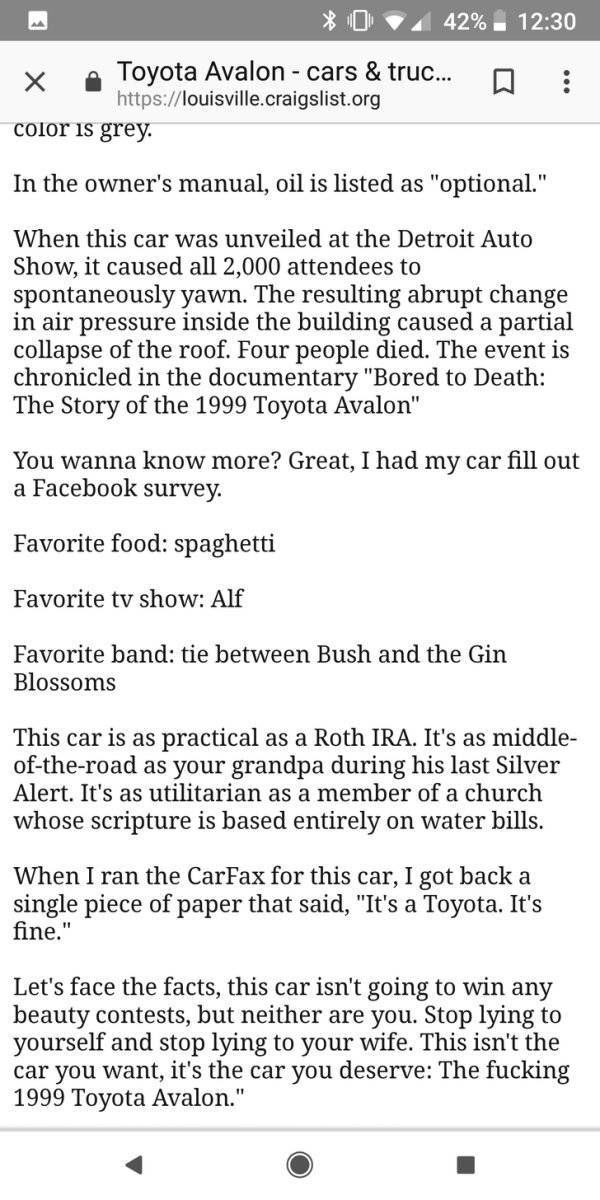 Toyota Avalon 1999 Ad On Craigslist (4 pics)