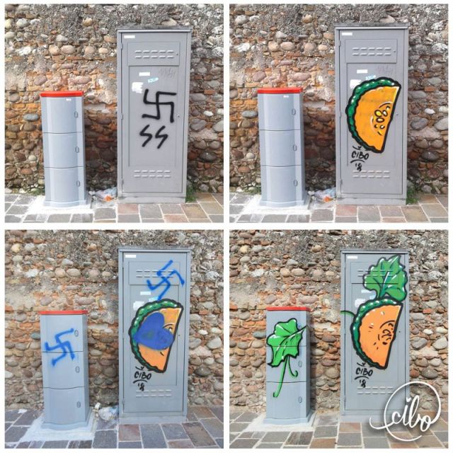 This Street Artist is Fighting Nazis With Giant Images of Food (12 pics)