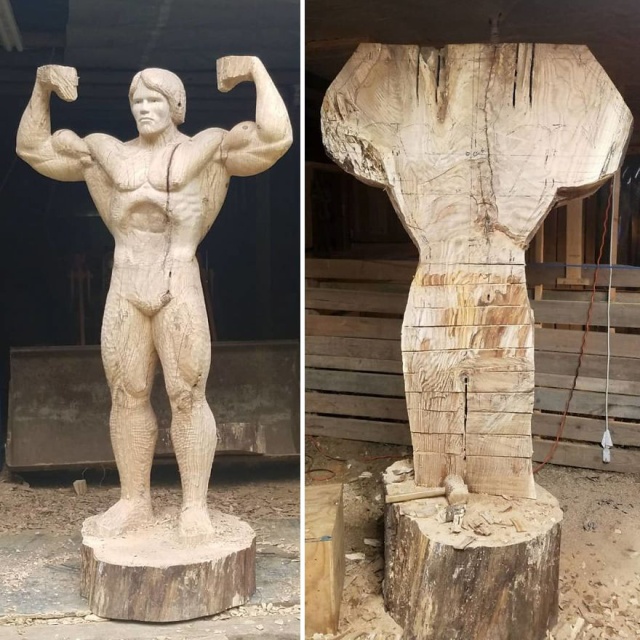 Wooden Life-Size Statue Of Arnold Schwarzenegger (10 pics)