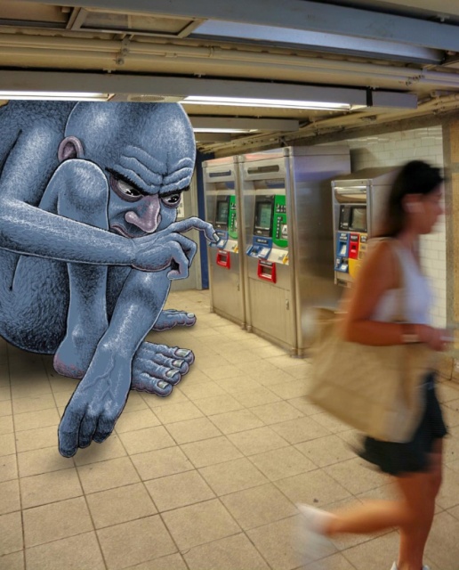 Artist Adds Monsters Next To Strangers On The Subway (20 pics)