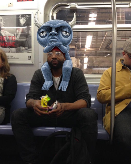 Artist Adds Monsters Next To Strangers On The Subway (20 pics)