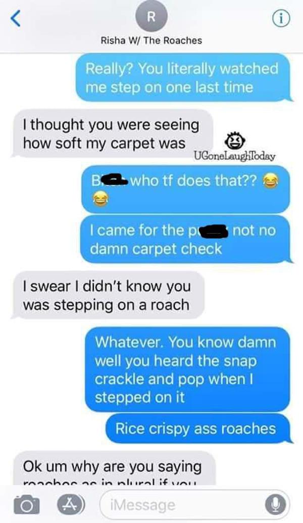 Horrified Guy Tells Booty Call About Her Roach Problem (15 pics)