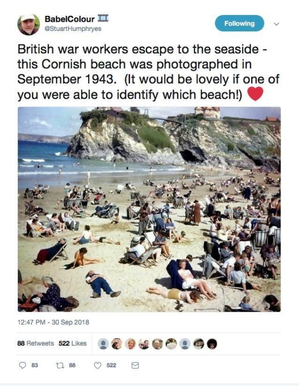 "Time traveller" Using Mobile Phone In 1940s Cornwall Beach Photo (3 pics)
