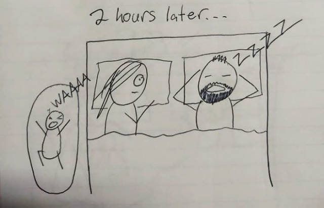 Wife Uses Simple Drawings To Explain To Her Husband Why She Is Always Tired Because Of Their Child (12 pics)