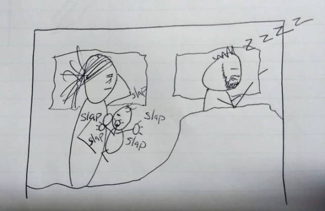 Wife Uses Simple Drawings To Explain To Her Husband Why She Is Always Tired Because Of Their Child (12 pics)