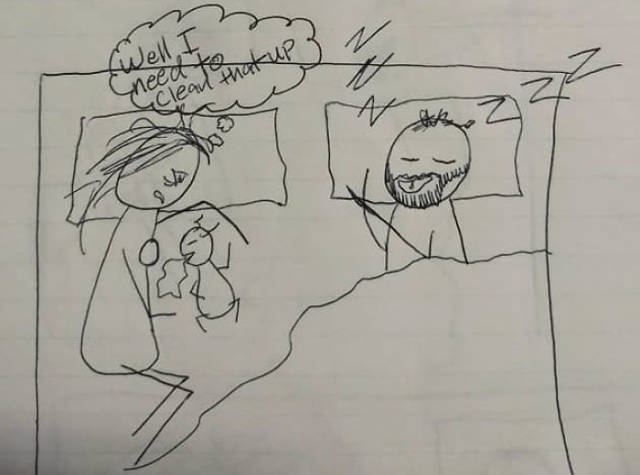 Wife Uses Simple Drawings To Explain To Her Husband Why She Is Always Tired Because Of Their Child (12 pics)