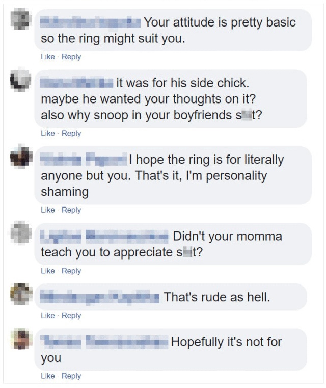 Woman Finds A Ring In Her Boyfriend’s Nightstand, Posts It To A Ring-Shaming Group (6 pics)