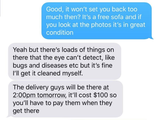 Guy Trying To Get a Free Couch Insists That The Owner Pays To Get It Cleaned (5 pics)