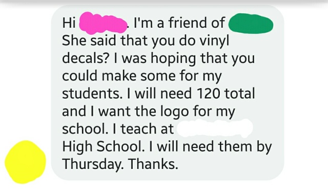 Entitled Teacher Flips Out Over Not Getting Free Decals, Promptly Gets Put In Her Place (4 pics)