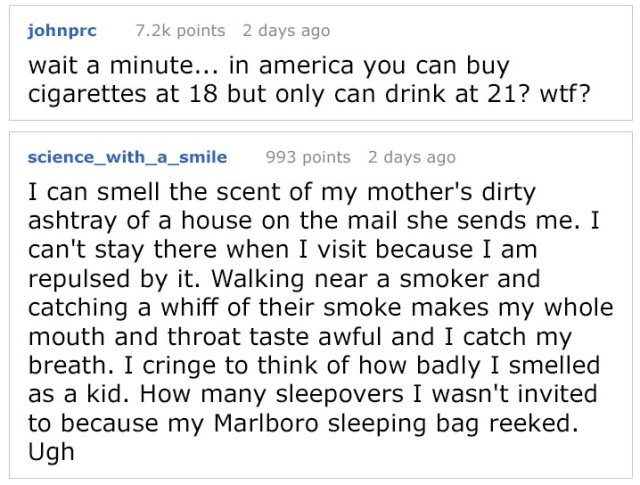 Someone Says That Non-Smokers Are 'Boring,' Gets Shut Down By Person Who Grew Up In Cigarette Smoke (13 pics)