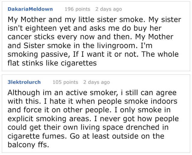 Someone Says That Non-Smokers Are 'Boring,' Gets Shut Down By Person Who Grew Up In Cigarette Smoke (13 pics)