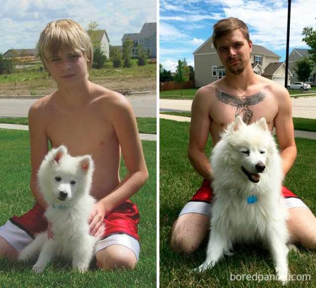 Dogs Growing Up Next To Their Owners (25 pics)