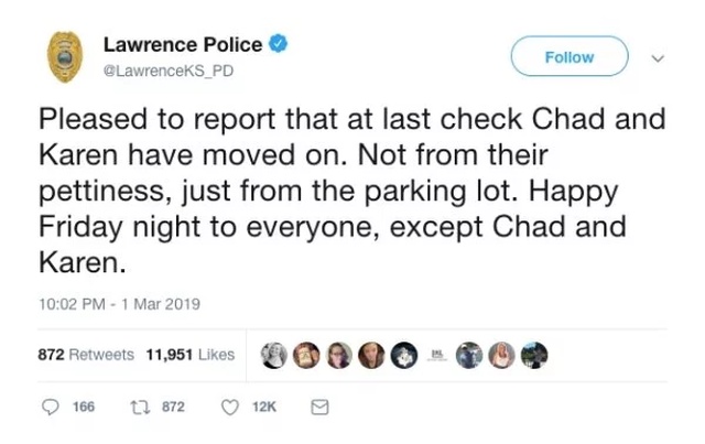 The Lawrence Police Department, and the saga of “Karen” and “Chad” (13 pics)